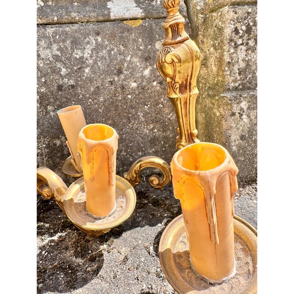 Vintage French Brass Wall Sconces x2– Ornate Rococo Candle Holders – Antique - Picture 3 of 4